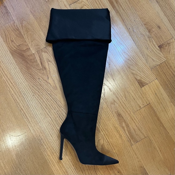 ❌SOLD❌ Good American Women’s 100% Suede Over the Knee Boots Slouchy Black 7 NWT - Picture 8 of 15